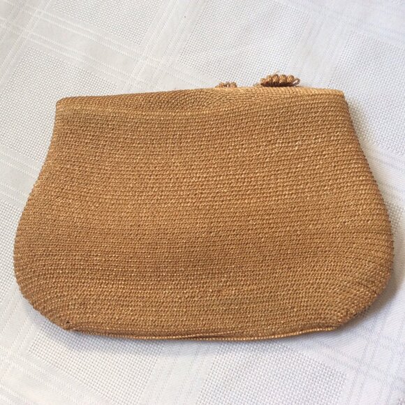 50's or 40's Vintage basket weaved clutch with flowers - Picture 2 of 2